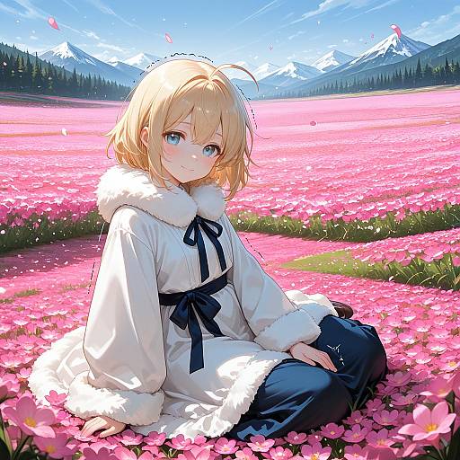 Serene Girl in a Floral Landscape