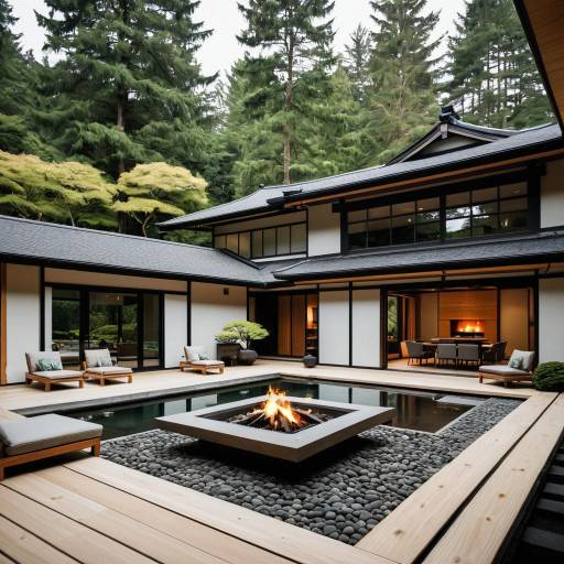 Zen Japanese Courtyard with Fire Pit
