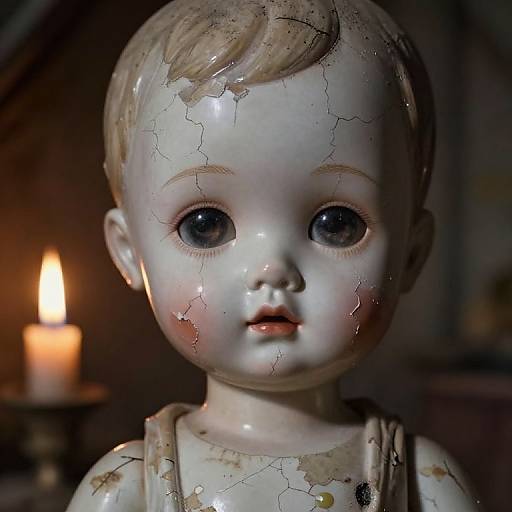 Eerie Porcelain Doll in Candlelight