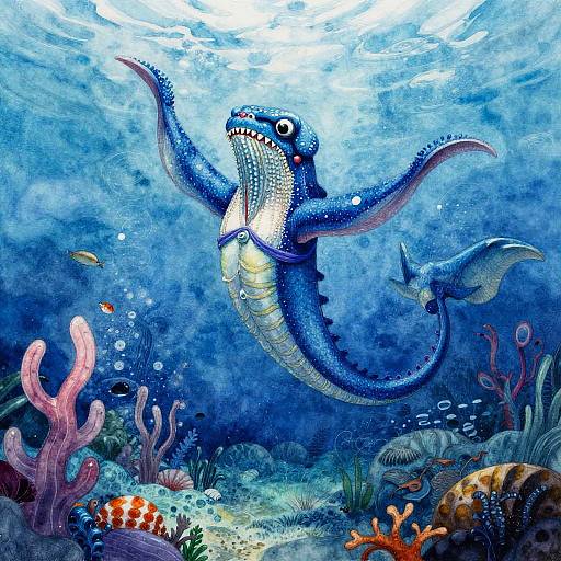 Vibrant Cerulean Kraken in Abyss