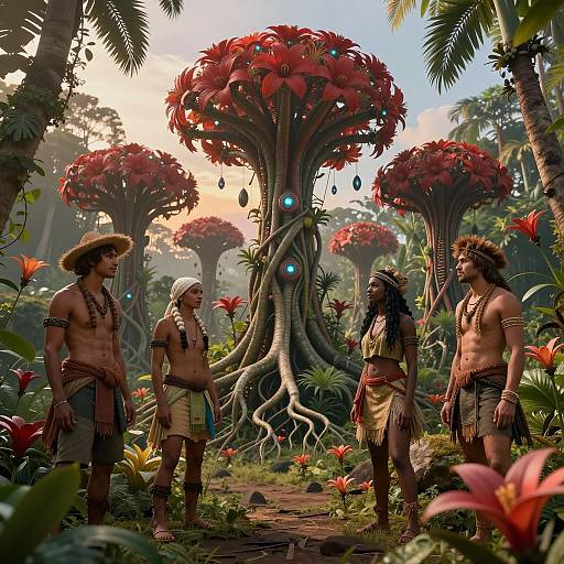 Futuristic Tribal Farmers in Genetically Modified Jungle