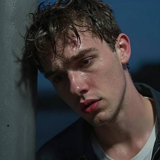 Intense Portrait of Distressed Young Man