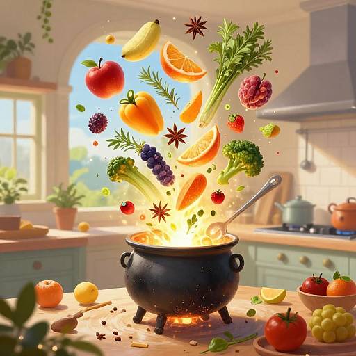 Enchanted Fantasy Kitchen with Floating Ingredients