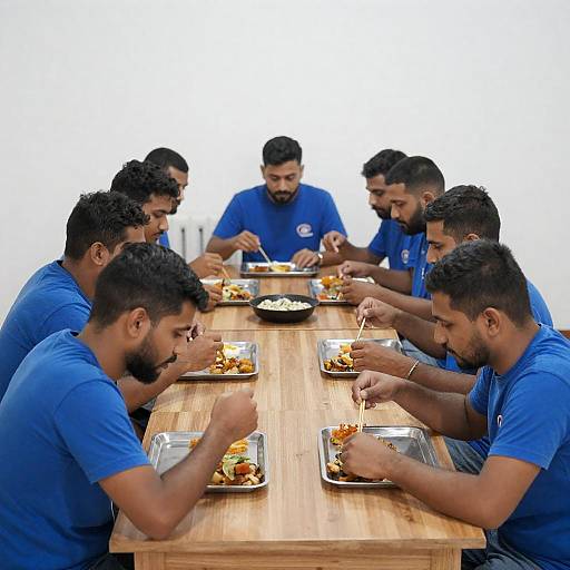 Men Dining Around a Wooden Table
