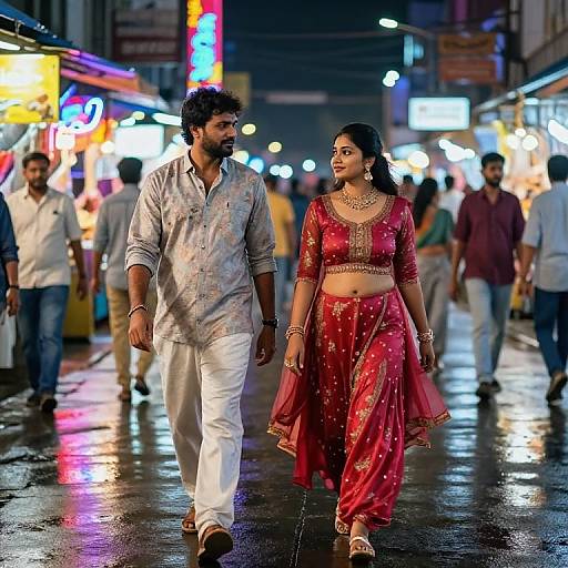 Indian Couple Night Market Stroll