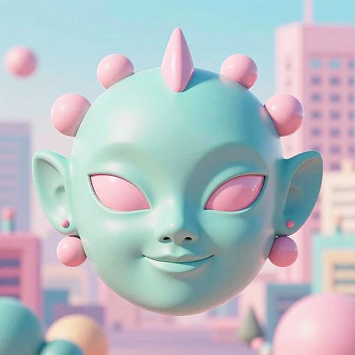 Futuristic Teal Mask with Pink Eyes