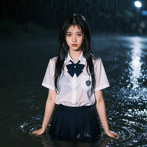 Midnight Chinese Idol in Flooded Water