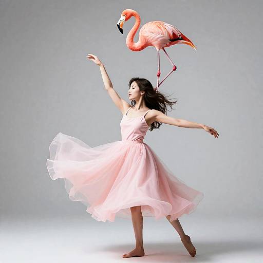 Woman Dancing with Flamingo Headpiece