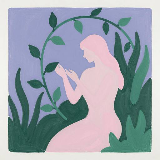 Abstract Garden Scene with Woman and Vines