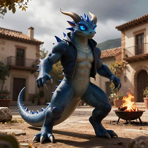 Blue-Eyed Anthro Dragon Agent Portrait