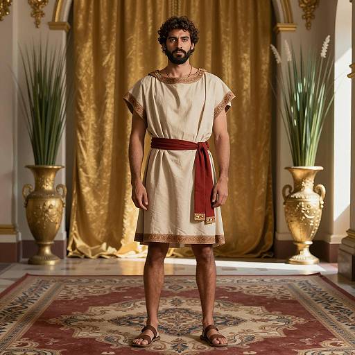 Young Man in Roman-Style Tunic Costume
