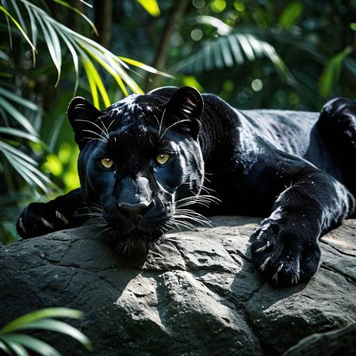 Stealthy Black Panther in Dense Jungle Stealthy Black Panther in Dense Jungle