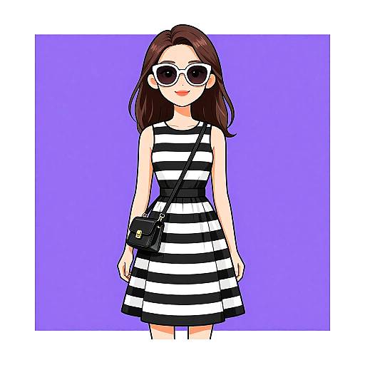 Chic Smiling Woman in Striped Dress