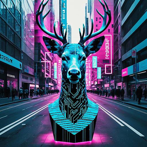 Cybernetic Deer Bust in Neon City