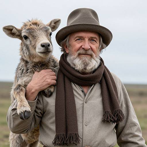 Elderly Man with Animal Companion