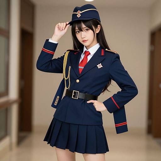 Confident Woman in Navy Military Uniform