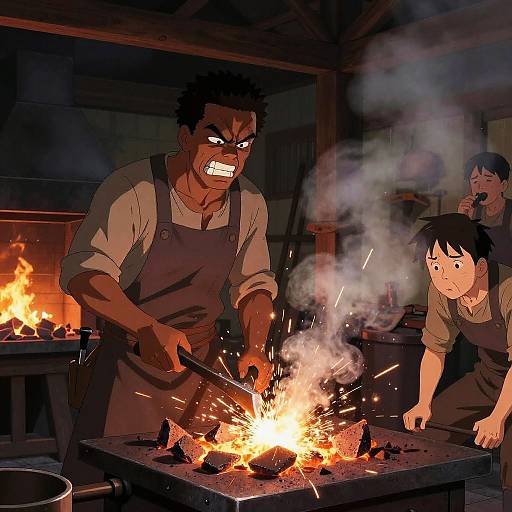 Frustrated Blacksmith in Chaotic Forge