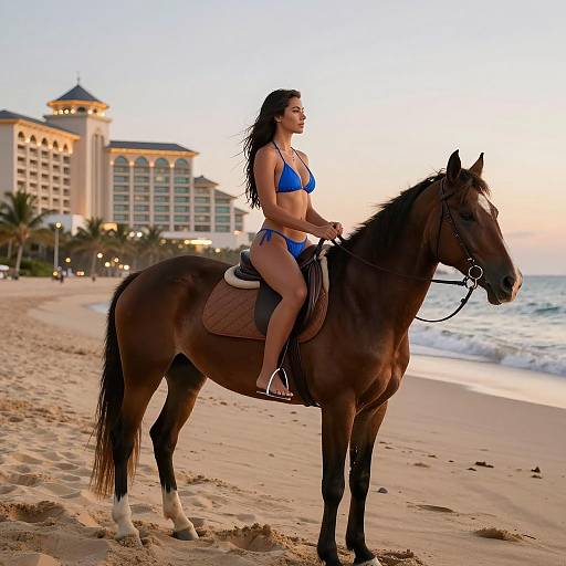 Sunset Beach Ride with Elegant Woman