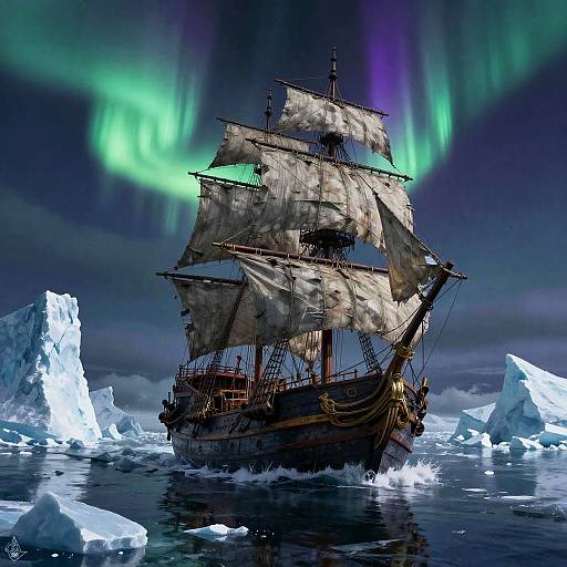 Auroral Ghost Ship in Icebound Channel