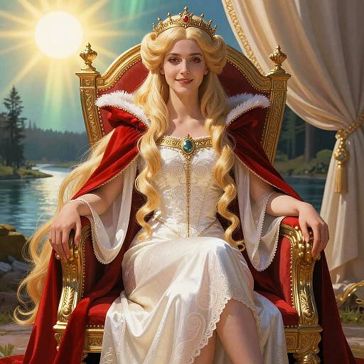Regal Empress Sitting on Throne in Royal Attire