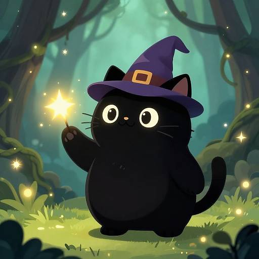 Charming Fat Black Cat Wizard