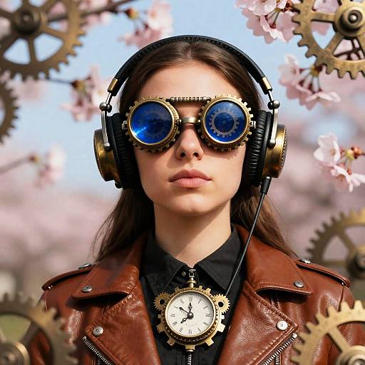 Steampunk Woman with Cherry Blossoms
