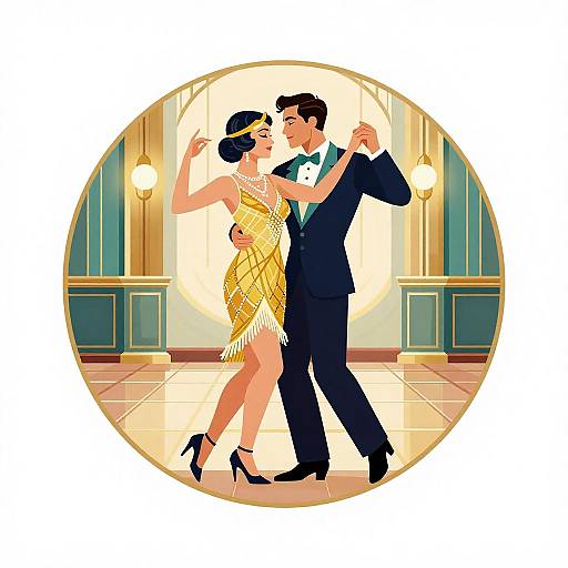 1920s Flapper Couple Dancing Art Deco