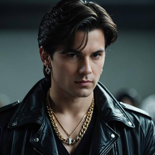 Young Man in Leather Jacket with Jewelry
