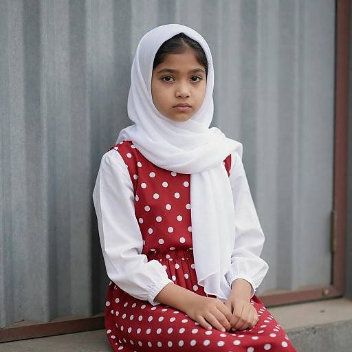Young Girl Posed Against Metal Wall