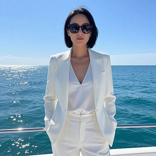 Woman on Yacht in White Blazer