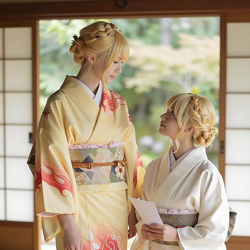 Blonde Women in a Japanese Setting