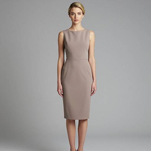 Woman in Taupe Sleeveless Formal Dress