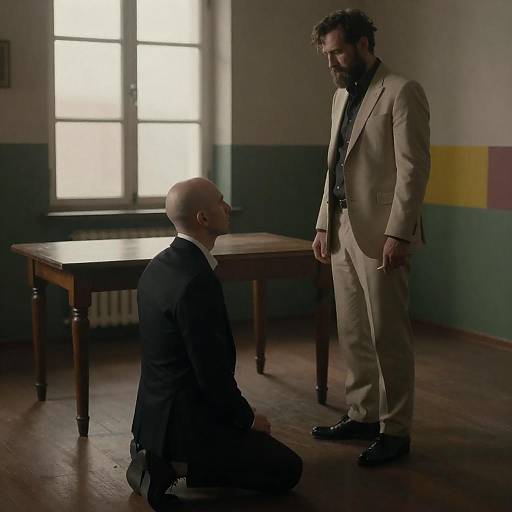 Two Men in a Dimly Lit Room