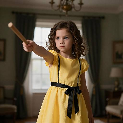 Determined Girl in Yellow Dress Pointing