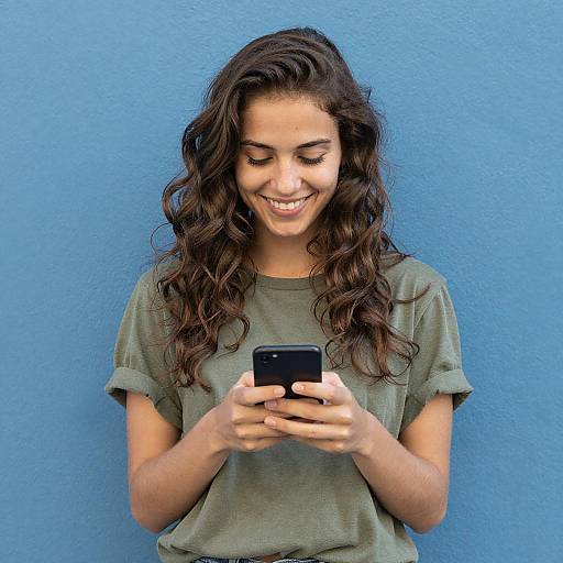 Young Woman Smiling Against Blue Wall