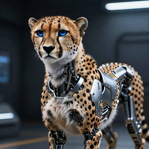 Chrome Cybernetic Cheetah with Sapphire Eyes