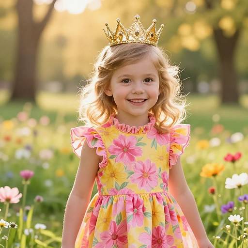 Joyful Girl in Floral Meadow