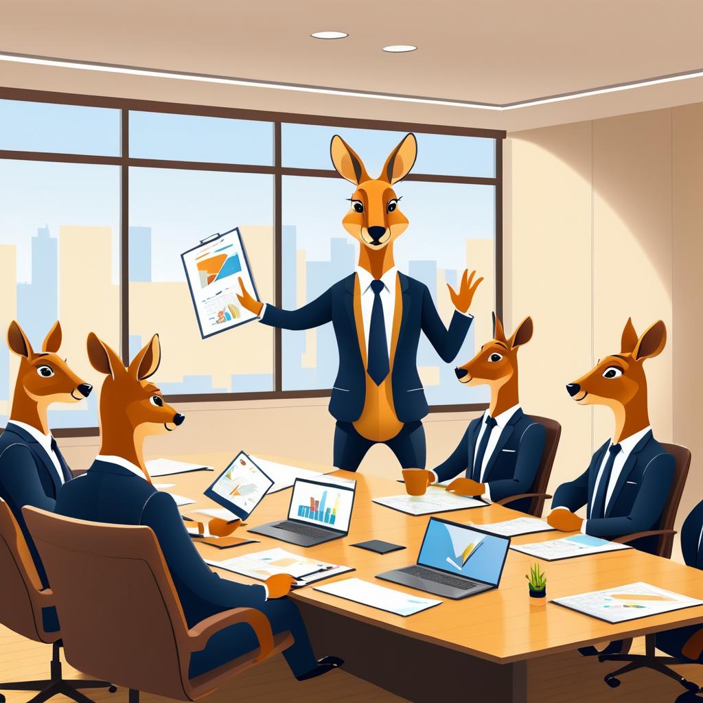 Kangaroo in a Suit at Boardroom Meeting