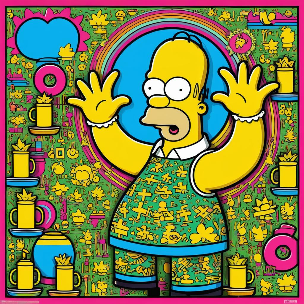 Homer Simpson in Haring's Bold Style