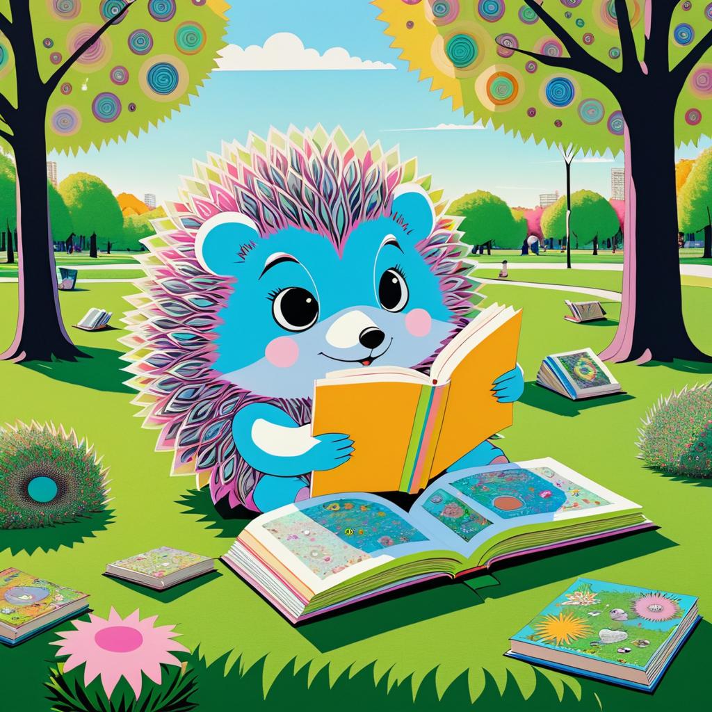 Vibrant Hedgehog Reading in the Park