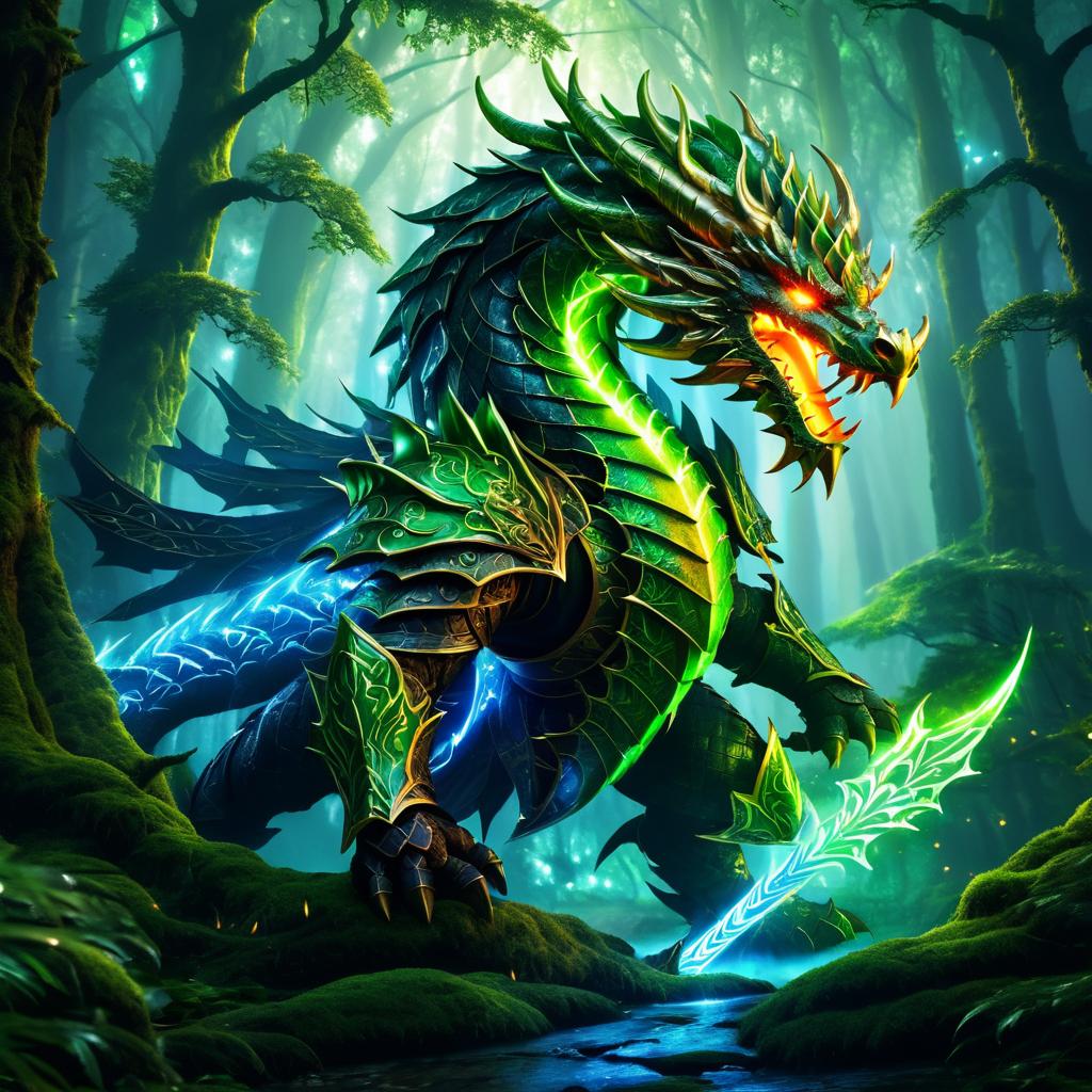 Fierce Dragon Warrior in Enchanted Forest