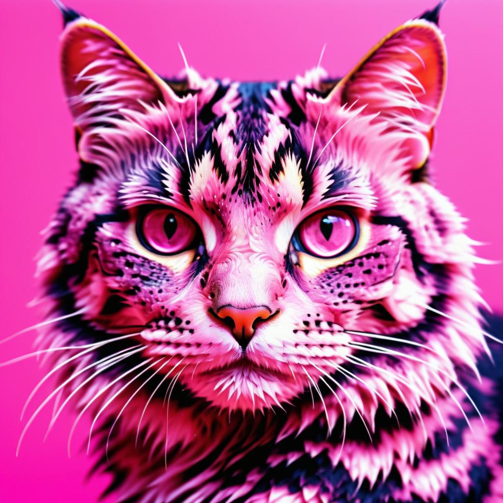 Hyperrealistic Cat Snake Portrait on Pink