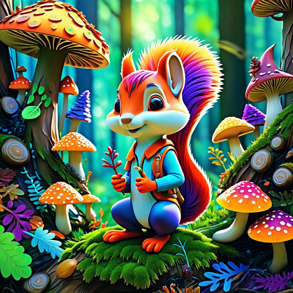 Whimsical Squirrel Boy in Fungus Wonderland