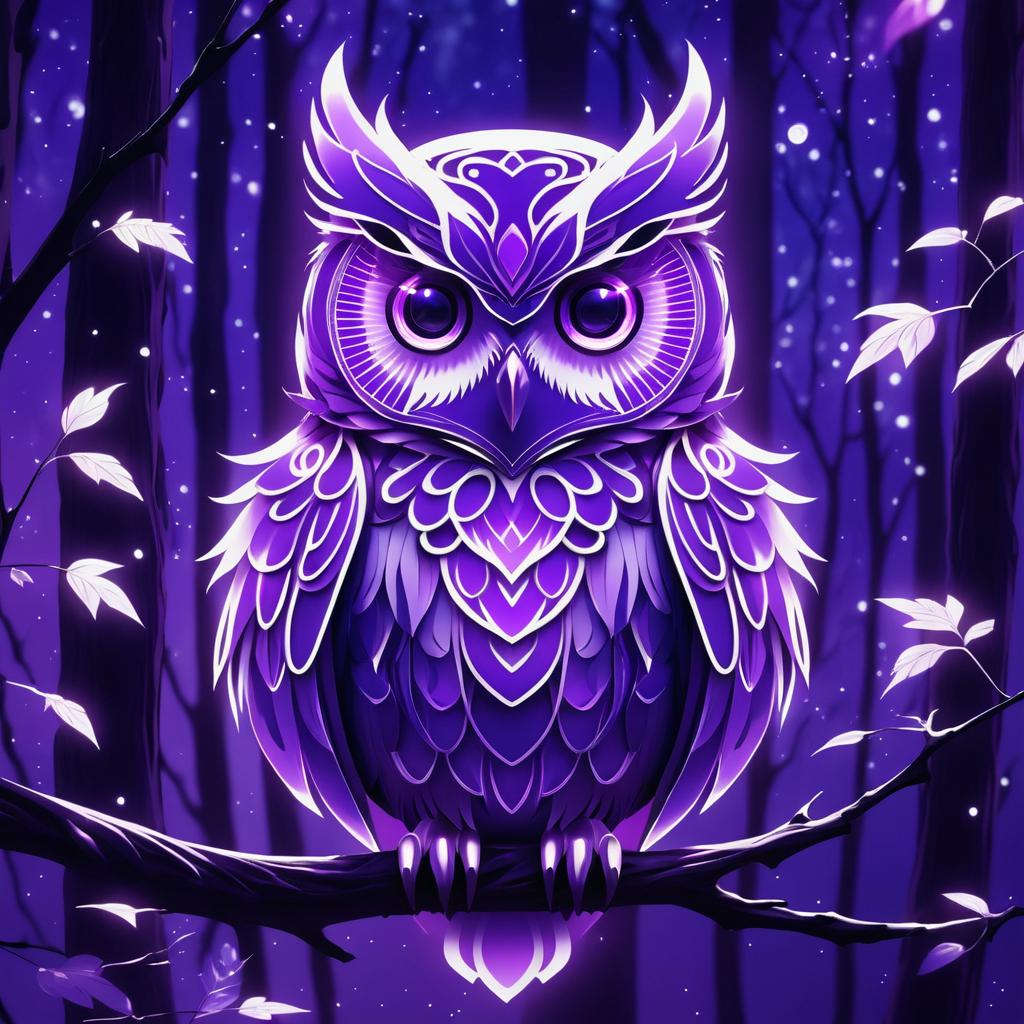 Ethereal Purple Owl in Anime Style