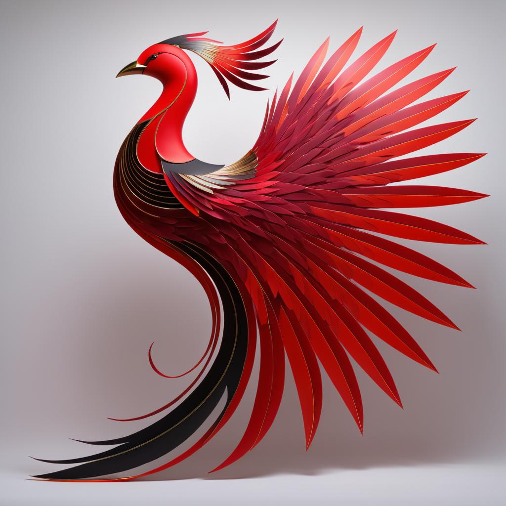 Minimalist Celestial Phoenix in Crimson