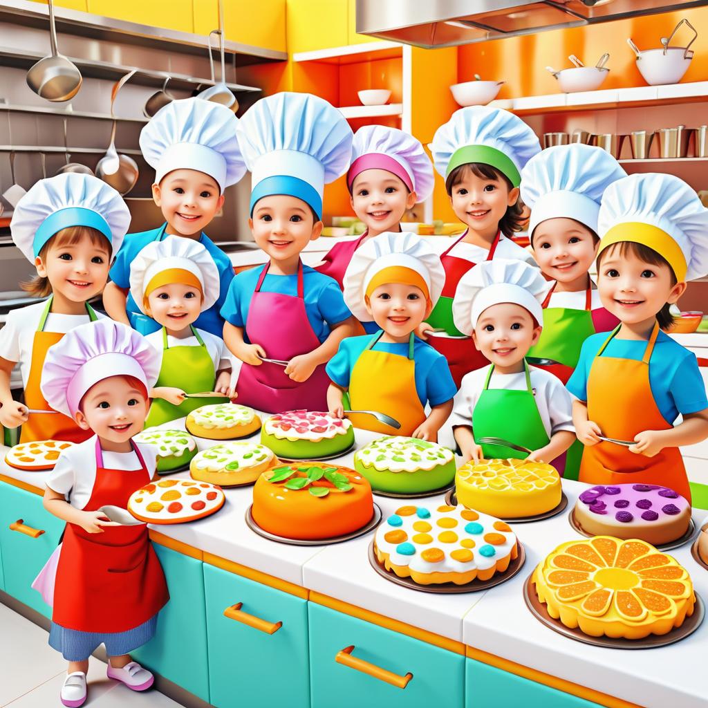 Cheerful Little Chefs in a Busy Kitchen