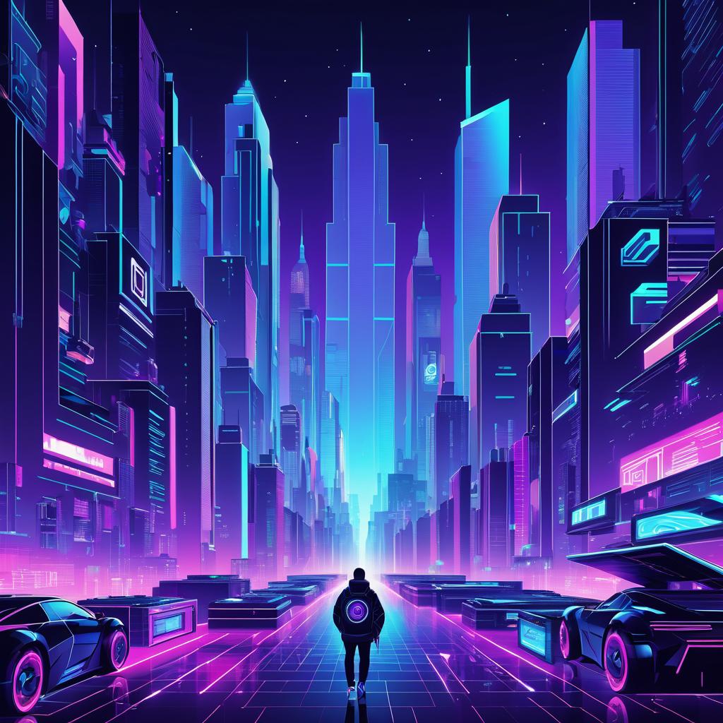 Vibrant Cyberpunk Cityscape T-Shirt Design