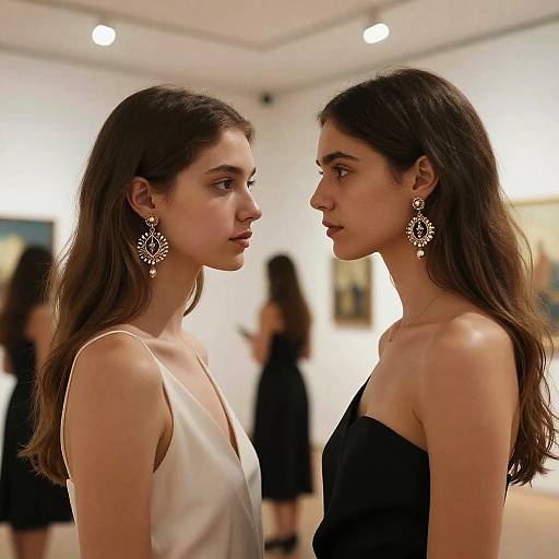 Realistic Two Girls in Modern Art Gallery