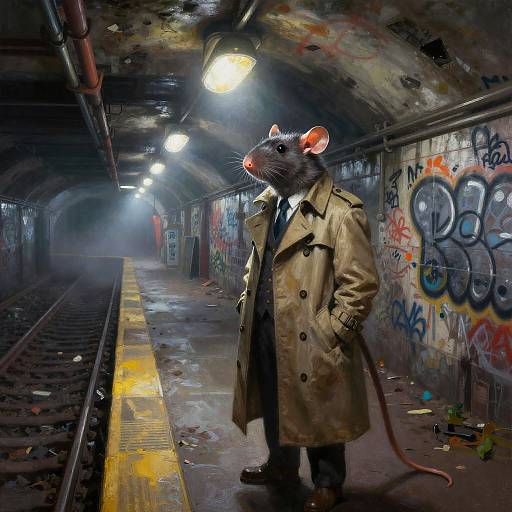 Anthropomorphic Rat Detective in Abandoned Subway