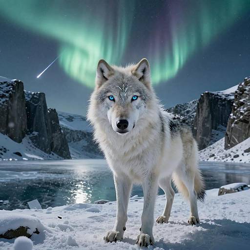 Wolf with Aurora Borealis in Iceland